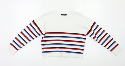 New Look Girls White Striped  Pullover Jumper Size 9 Years