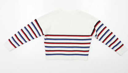 New Look Girls White Striped  Pullover Jumper Size 9 Years