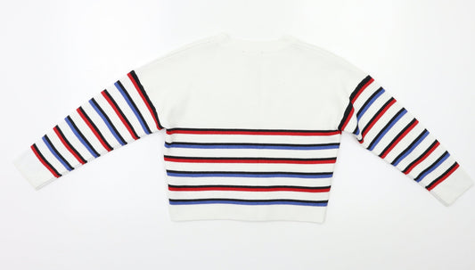 New Look Girls White Striped  Pullover Jumper Size 9 Years