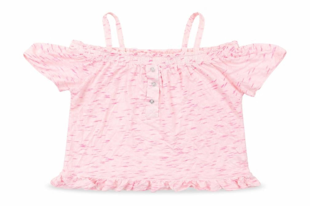 Front view of I love Girlswear girls’ pink striped basic blouse, size 9, years