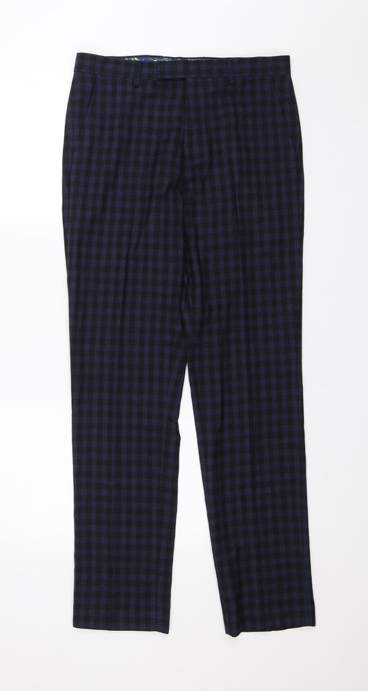 Harry Brown Mens Blue Plaid  Dress Pants Trousers Size 30 in L31 in