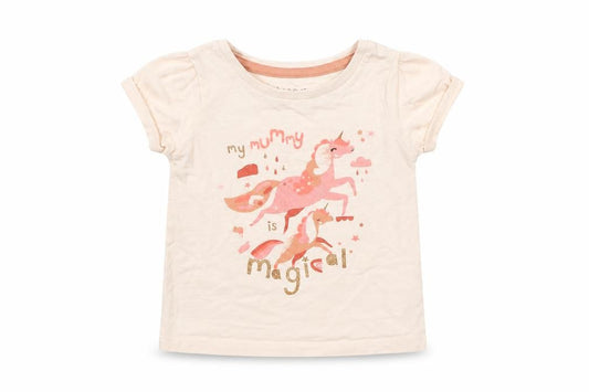 Front view of Nutmeg Baby Pink Basic T-Shirt, size 12-18, Months - Unicorn