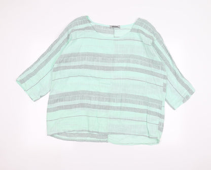 ALEXARA Womens Green Striped  Basic T-Shirt Size M
