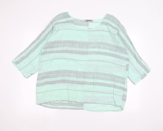 ALEXARA Womens Green Striped  Basic T-Shirt Size M