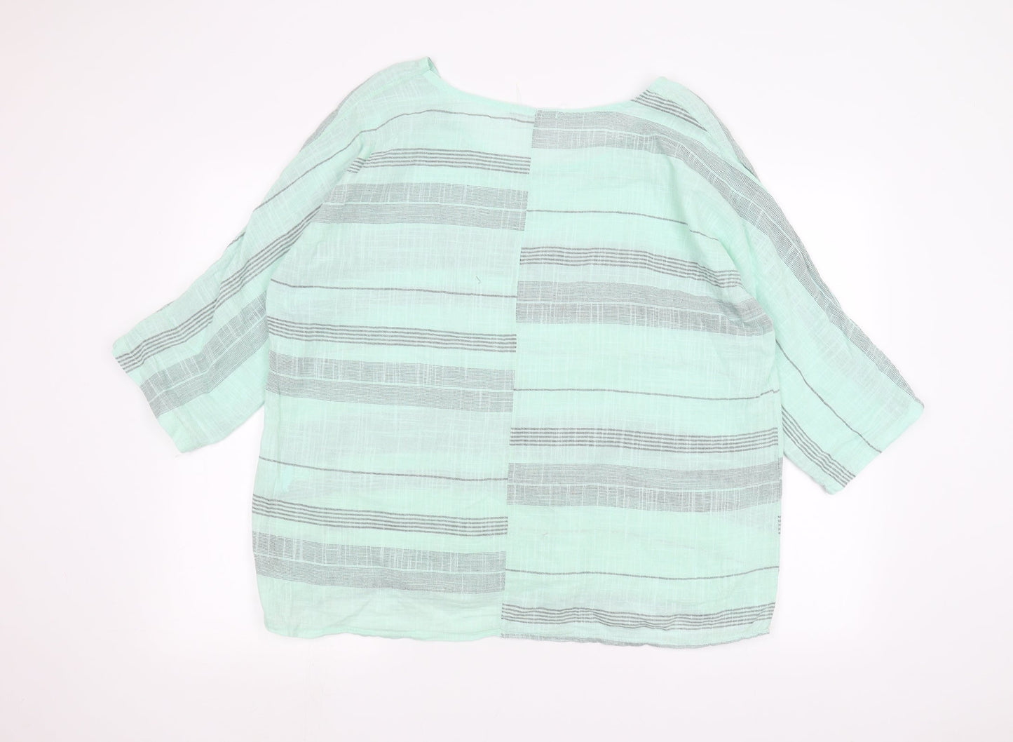 ALEXARA Womens Green Striped  Basic T-Shirt Size M