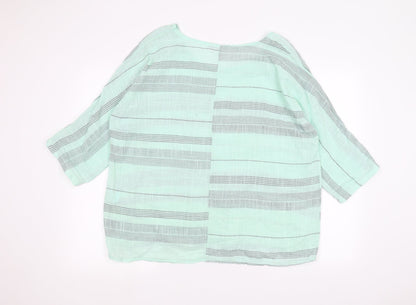 ALEXARA Womens Green Striped  Basic T-Shirt Size M