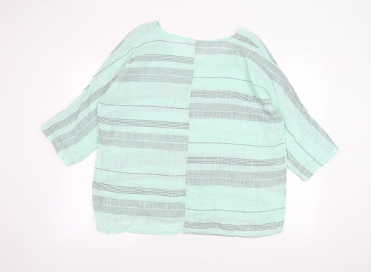 ALEXARA Womens Green Striped  Basic T-Shirt Size M