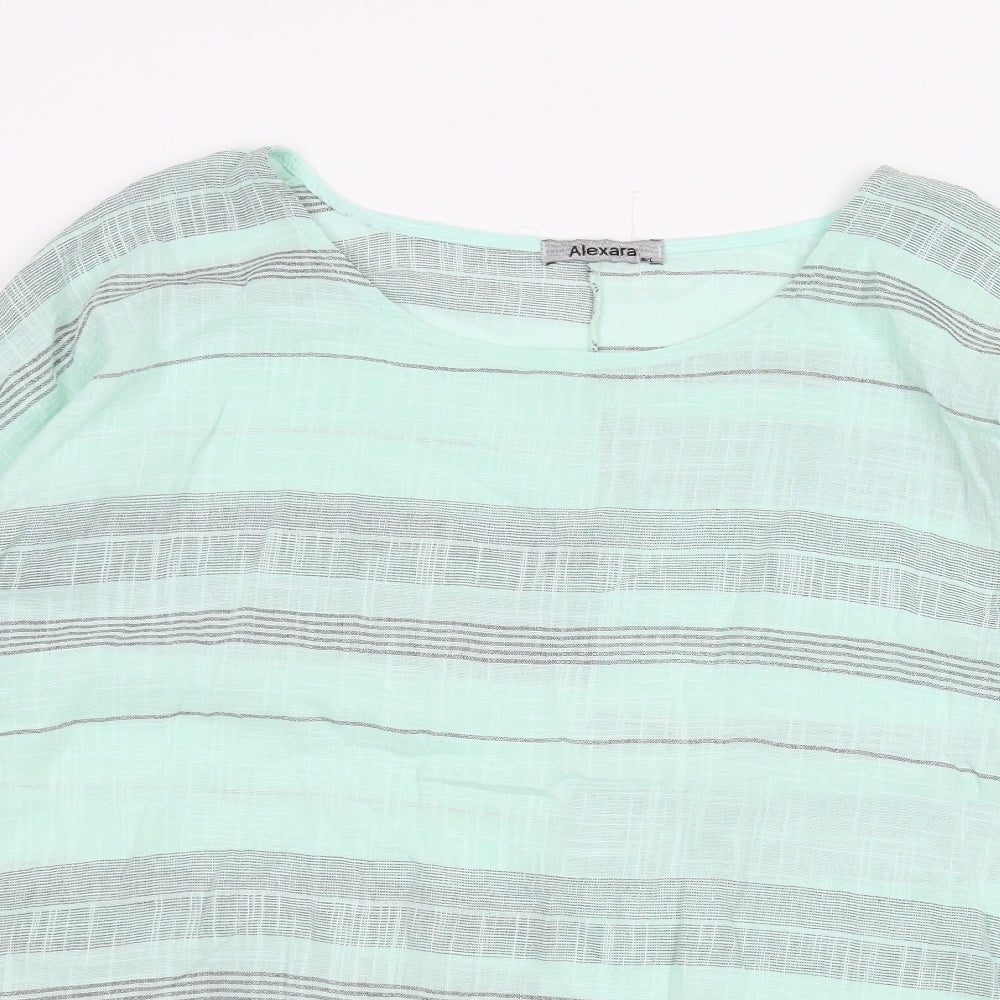 ALEXARA Womens Green Striped  Basic T-Shirt Size M