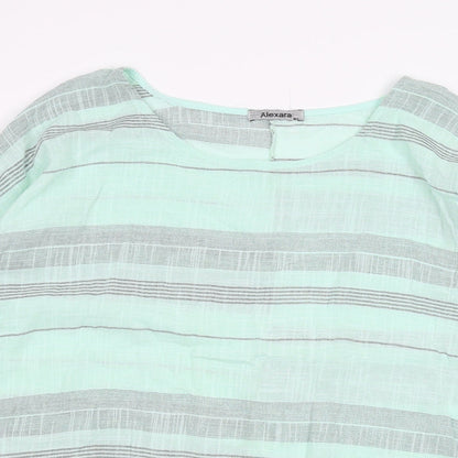 ALEXARA Womens Green Striped  Basic T-Shirt Size M