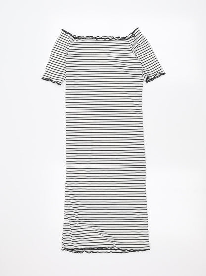 PRETTYLITTLETHING Womens White Striped  A-Line  Size 4
