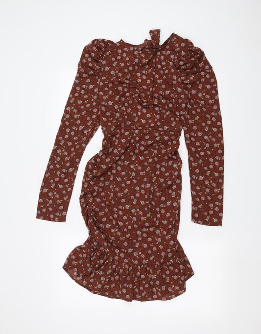 PRETTYLITTLETHING Womens Brown Floral  A-Line  Size 6