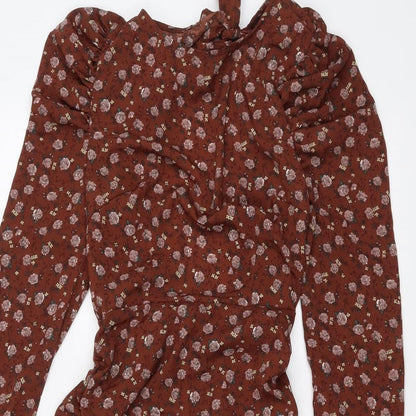 PRETTYLITTLETHING Womens Brown Floral  A-Line  Size 6