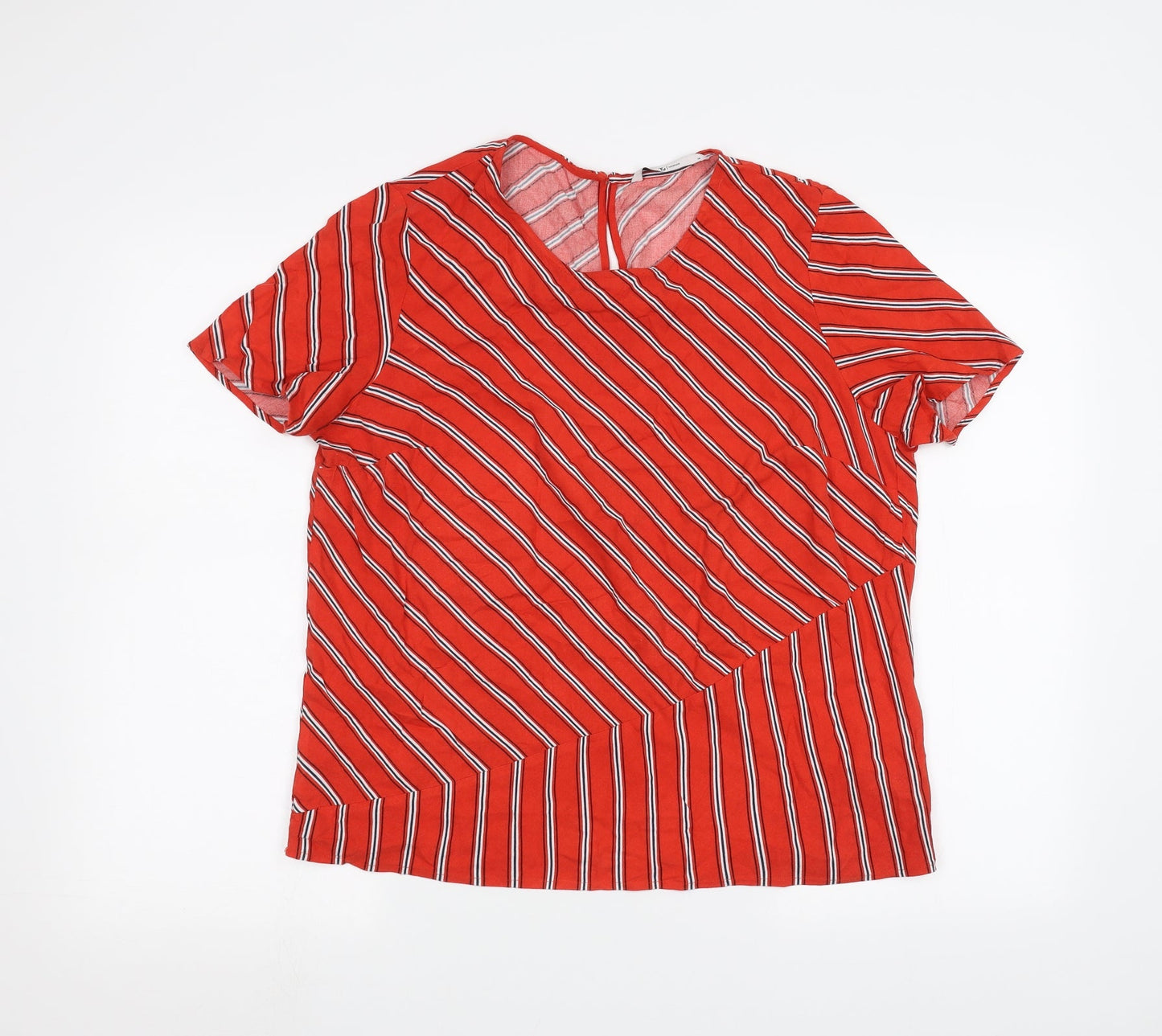 TU Womens Red Striped  Basic T-Shirt Size 14