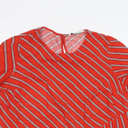 TU Womens Red Striped  Basic T-Shirt Size 14