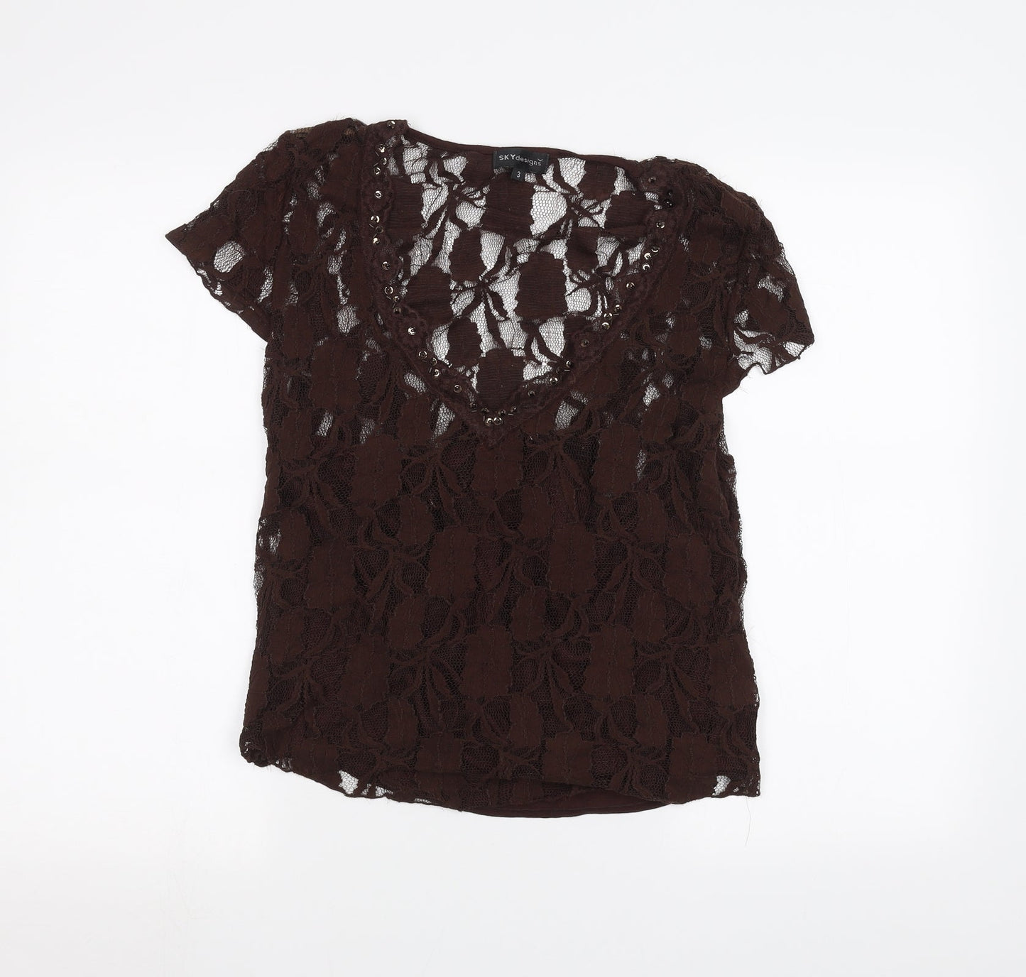 Womens UK Size M Sky designs Brown Basic T-Shirt