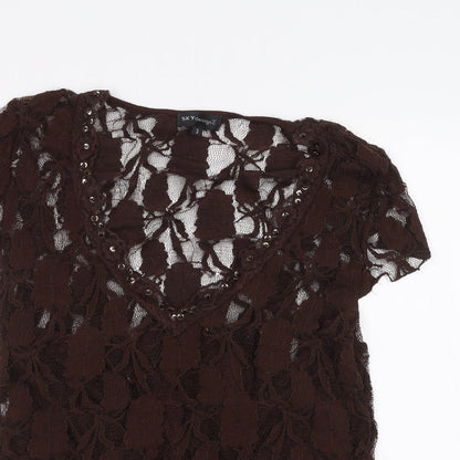 Womens UK Size M Sky designs Brown Basic T-Shirt