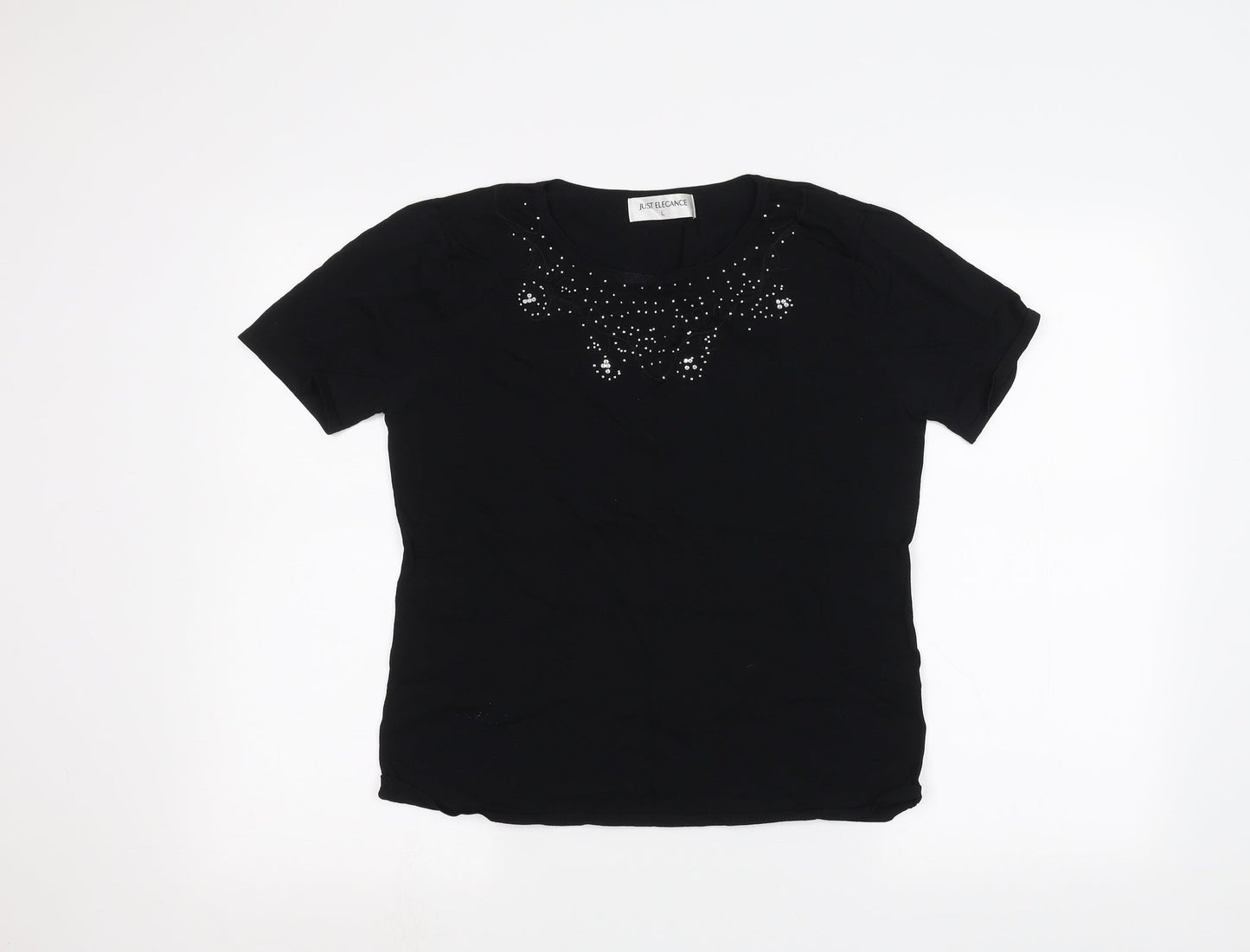 Womens UK Size L JUST ELEGANCE Black Basic T-Shirt