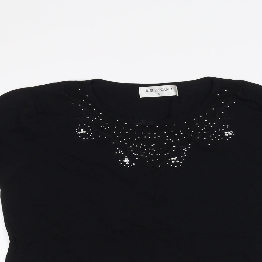 Womens UK Size L JUST ELEGANCE Black Basic T-Shirt