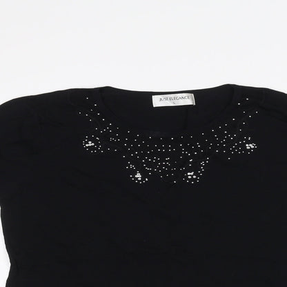Womens UK Size L JUST ELEGANCE Black Basic T-Shirt