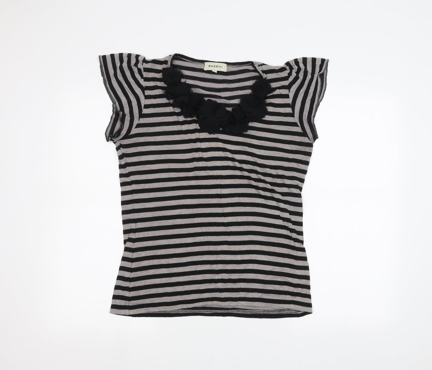 Womens UK Size L BASSINI Grey Basic T-Shirt