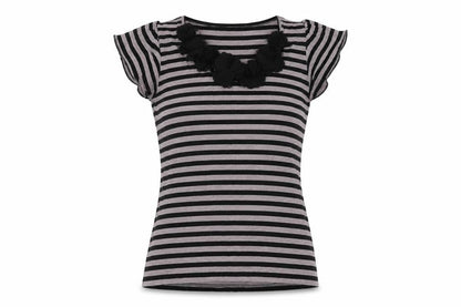 Bassini Womens Grey Striped  Basic T-Shirt Size L