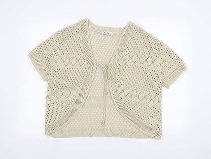 Additional front view of CHIC women’s beige knit jacket coatigan, size M