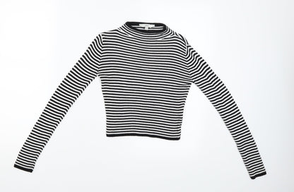 Miss Girls Black Striped  Pullover Jumper Size 9-10 Years