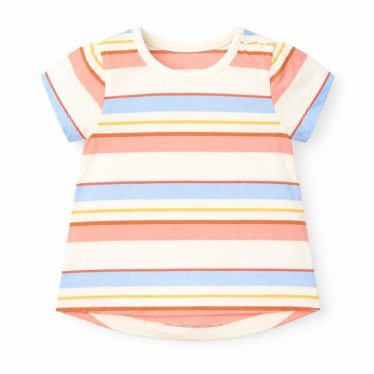 Front view of Nutmeg Baby Multicoloured Striped Basic T-Shirt, size 0-3, Months