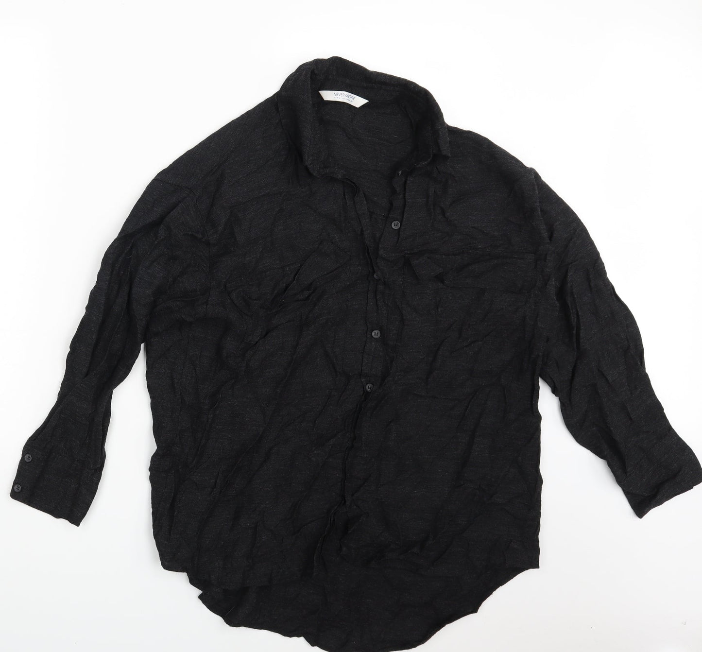 Mens UK Size M Never More Black  Button-Up Long Sleeve Casual Shirt