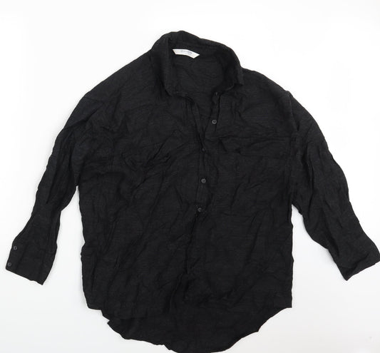 Mens UK Size M Never More Black  Button-Up Long Sleeve Casual Shirt