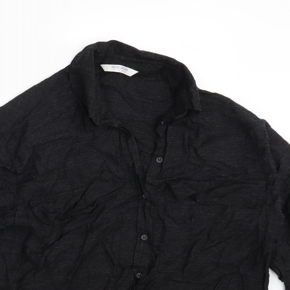 Mens UK Size M Never More Black  Button-Up Long Sleeve Casual Shirt