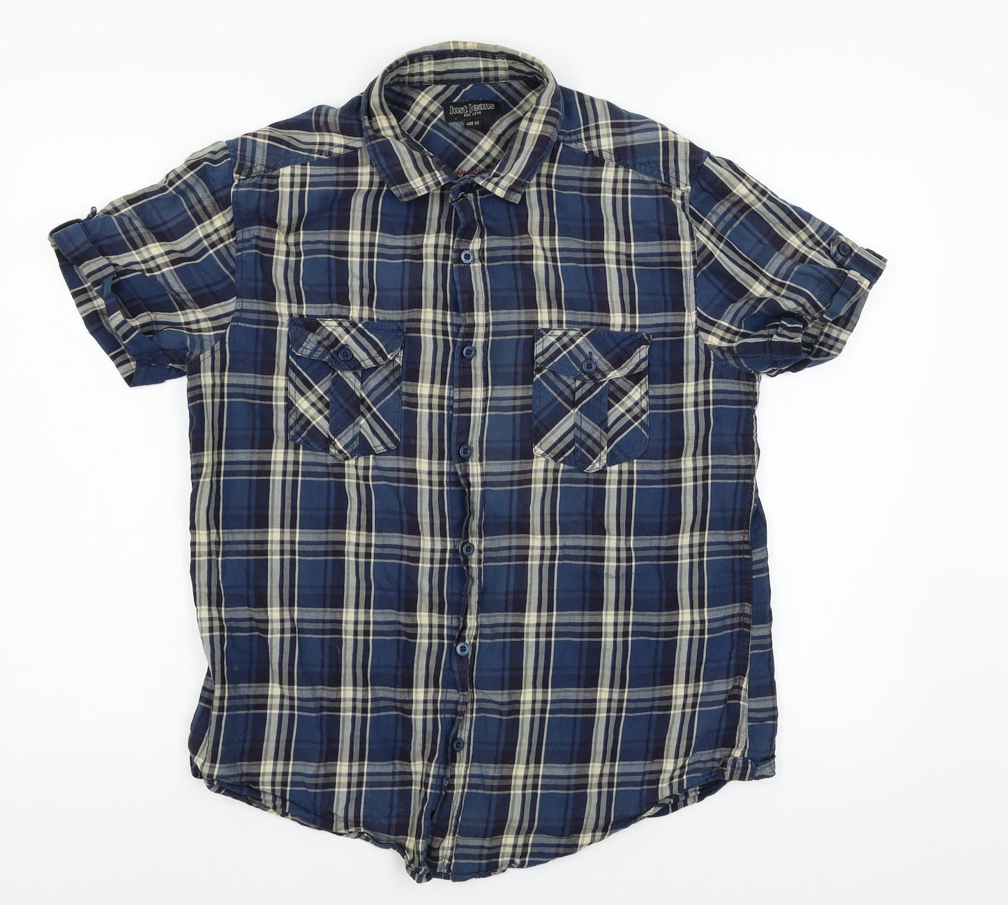Mens UK Size M Just Jeans Blue  Button-Up Short Sleeve Casual Shirt
