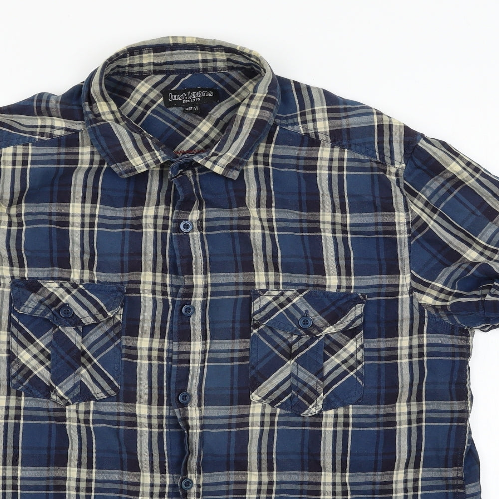 Mens UK Size M Just Jeans Blue  Button-Up Short Sleeve Casual Shirt