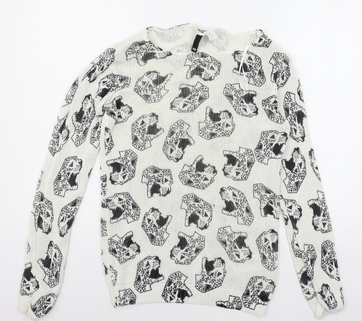 Divided by H&M Womens White Geometric Knit Pullover Jumper Size XS