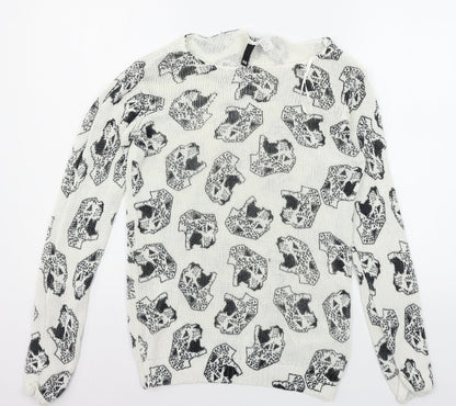 Divided by H&M Womens White Geometric Knit Pullover Jumper Size XS