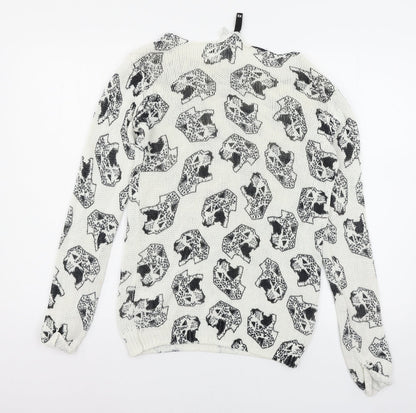 Divided by H&M Womens White Geometric Knit Pullover Jumper Size XS