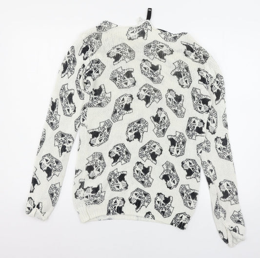 Divided by H&M Womens White Geometric Knit Pullover Jumper Size XS