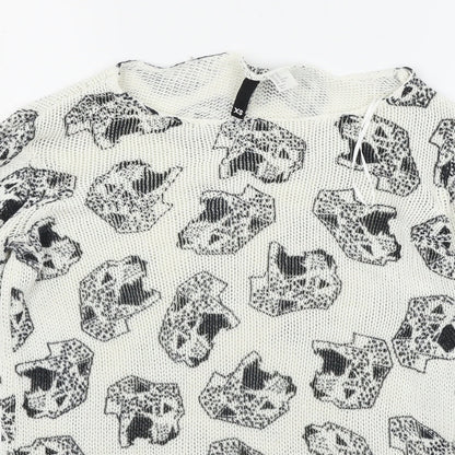 Divided by H&M Womens White Geometric Knit Pullover Jumper Size XS