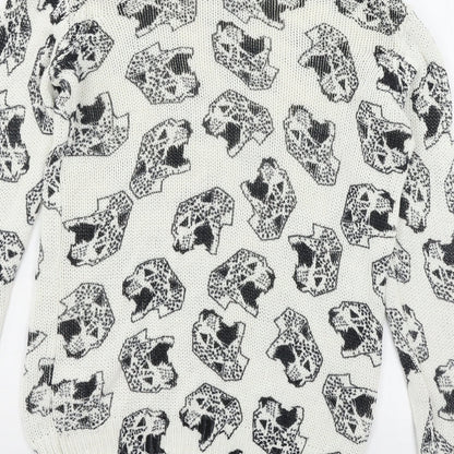 Divided by H&M Womens White Geometric Knit Pullover Jumper Size XS