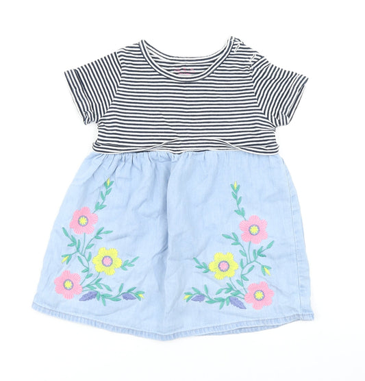 F&F Girls Blue Striped Denim Skater Dress  Size 9-12 Months