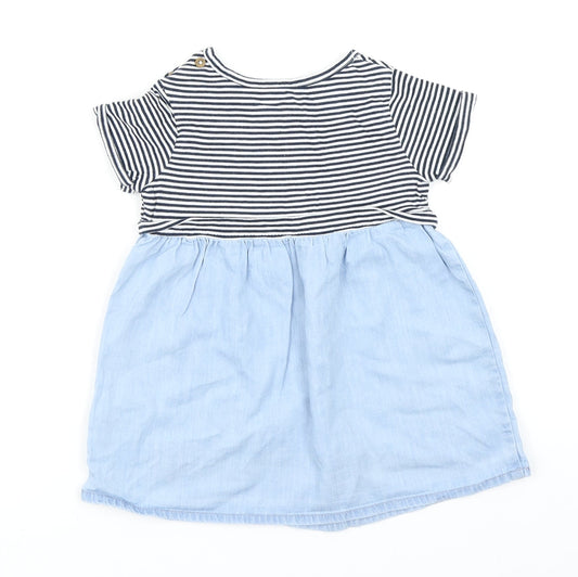 F&F Girls Blue Striped Denim Skater Dress  Size 9-12 Months