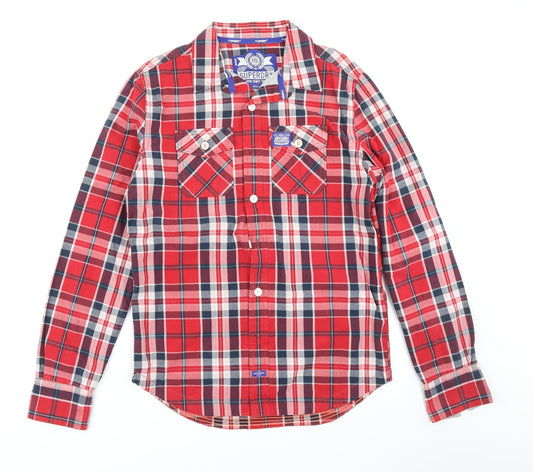 Superdry Mens Red Plaid   Button-Up Size M