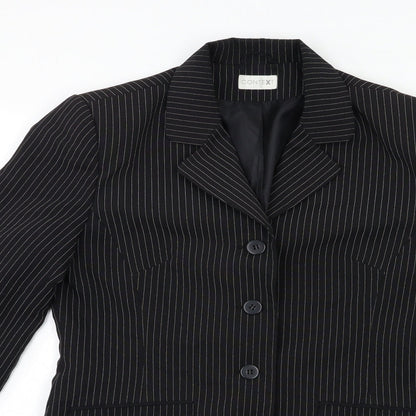 CONTEXT Womens Black Striped  Jacket Suit Jacket Size 12