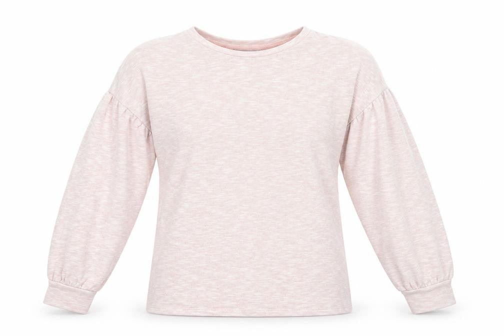 Front view of Papaya women’s pink jersey pullover sweatshirt, size S