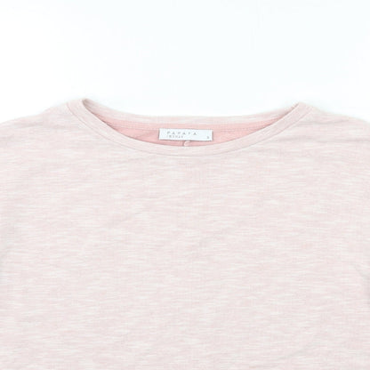 Close-up detail of Papaya women’s pink jersey pullover sweatshirt, size S