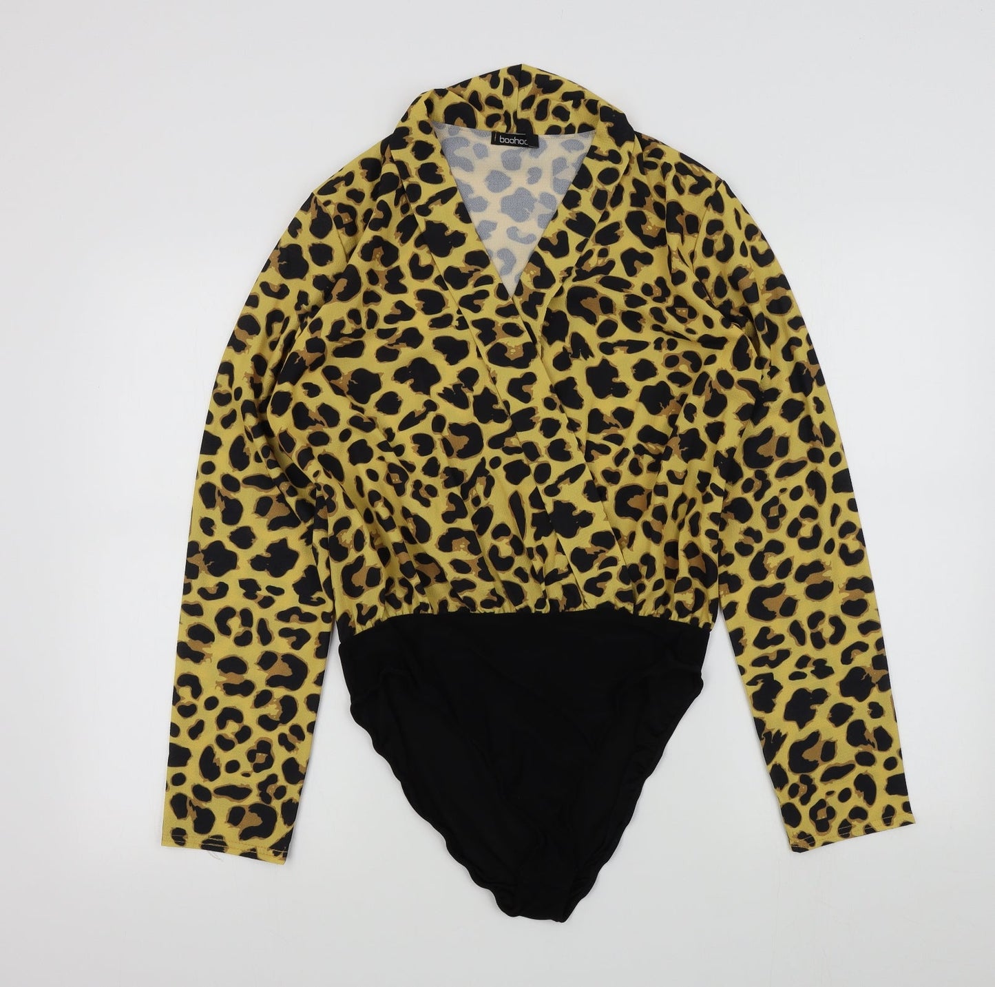 Boohoo Womens Black Animal Print  Bodysuit One-Piece Size 12
