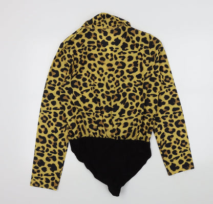 Boohoo Womens Black Animal Print  Bodysuit One-Piece Size 12