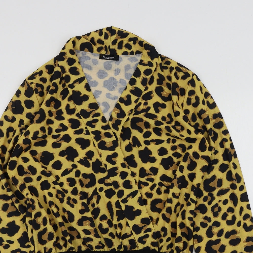 Boohoo Womens Black Animal Print  Bodysuit One-Piece Size 12