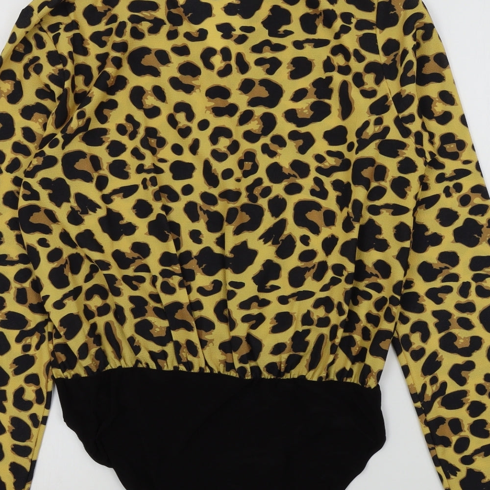 Boohoo Womens Black Animal Print  Bodysuit One-Piece Size 12