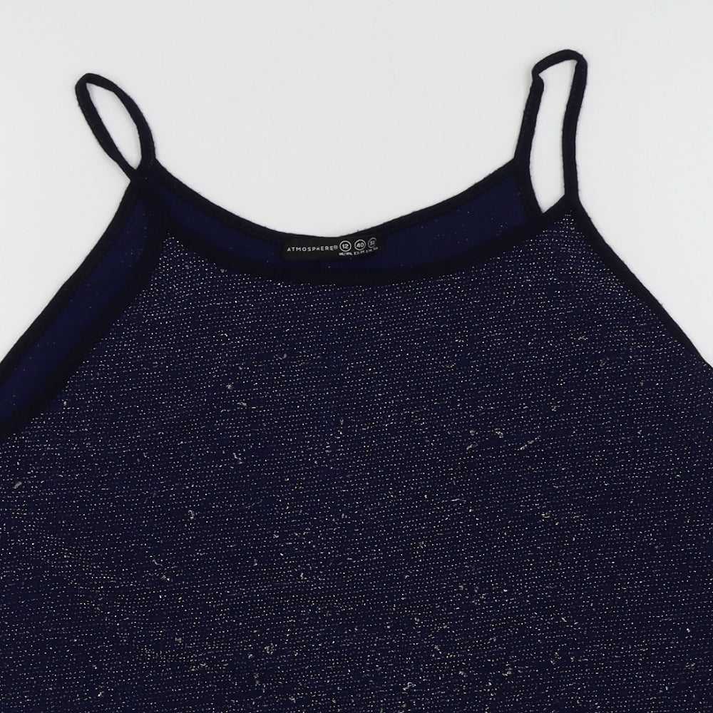 Primark Womens Blue Colourblock  Basic T-Shirt Size 12  - sparkle detail